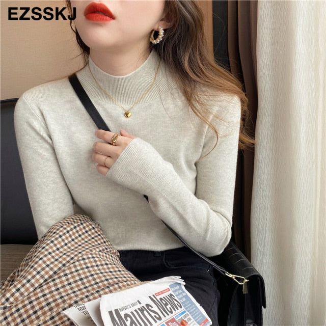 Basic Turtleneck Slim Sweater Pullover Women Autumn winter Casual long Sleeve Sweater For women Female Chic Jumpers top