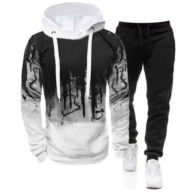 2021 New Men's Sportswear Suit Autumn Winter Men's Hoodies Sweater and Sweatpants Sets Outfits Fashion Printed Tracksuit Male