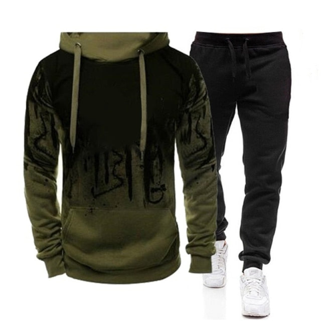 2021 New Men's Sportswear Suit Autumn Winter Men's Hoodies Sweater and Sweatpants Sets Outfits Fashion Printed Tracksuit Male
