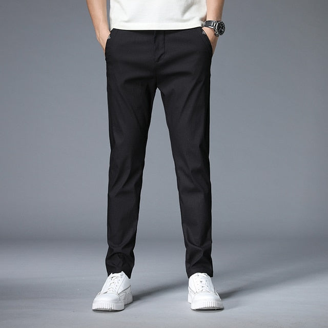 Autumn 2021 New Casual Pants Men Cotton Classic Style Fashion Business Slim Fit Straight Cotton Solid Color Brand Trousers 38