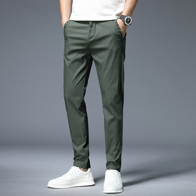 Autumn 2021 New Casual Pants Men Cotton Classic Style Fashion Business Slim Fit Straight Cotton Solid Color Brand Trousers 38