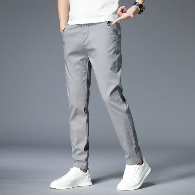Autumn 2021 New Casual Pants Men Cotton Classic Style Fashion Business Slim Fit Straight Cotton Solid Color Brand Trousers 38