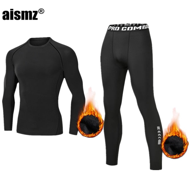 Aismz Winter Thermal Underwear Men Warm First Layer Man Undrewear Set Fleece Compression Quick Drying Second Skin Long Johns