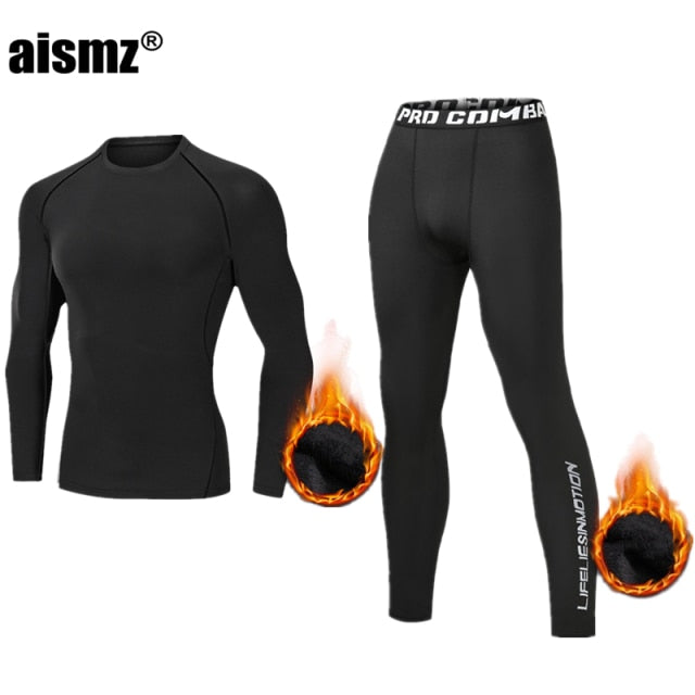 Aismz Winter Thermal Underwear Men Warm First Layer Man Undrewear Set Fleece Compression Quick Drying Second Skin Long Johns