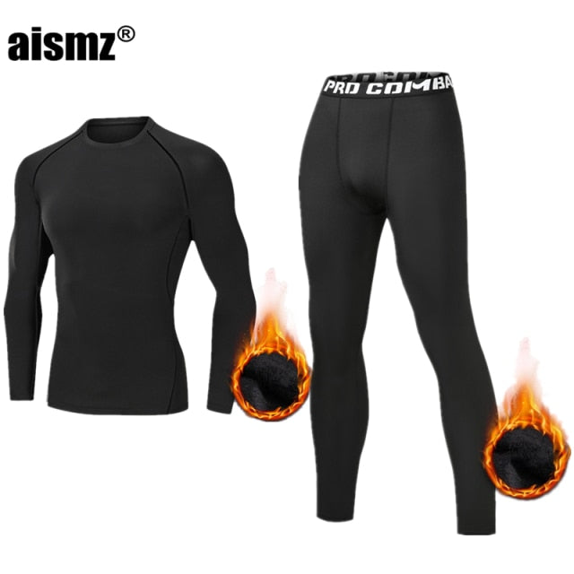 Aismz Winter Thermal Underwear Men Warm First Layer Man Undrewear Set Fleece Compression Quick Drying Second Skin Long Johns
