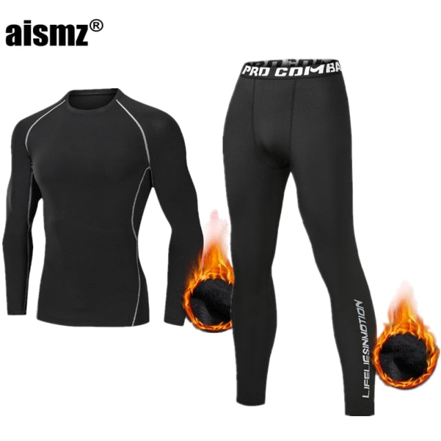 Aismz Winter Thermal Underwear Men Warm First Layer Man Undrewear Set Fleece Compression Quick Drying Second Skin Long Johns