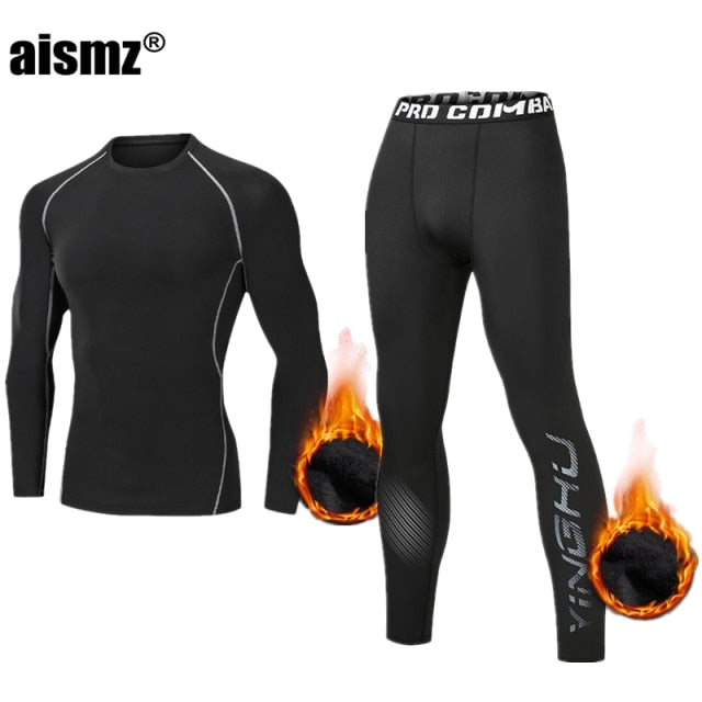Aismz Winter Thermal Underwear Men Warm First Layer Man Undrewear Set Fleece Compression Quick Drying Second Skin Long Johns