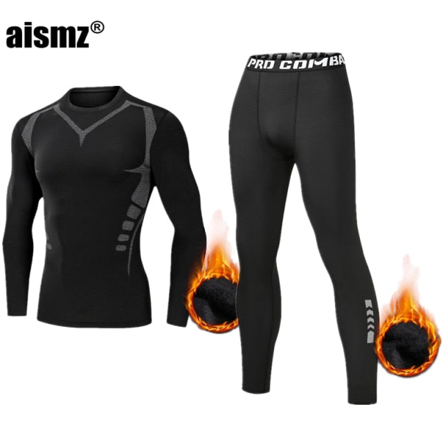 Aismz Winter Thermal Underwear Men Warm First Layer Man Undrewear Set Fleece Compression Quick Drying Second Skin Long Johns