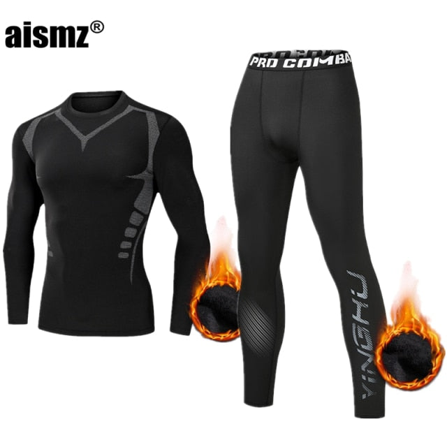 Aismz Winter Thermal Underwear Men Warm First Layer Man Undrewear Set Fleece Compression Quick Drying Second Skin Long Johns