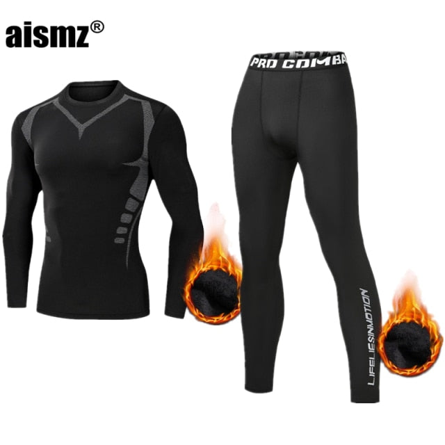 Aismz Winter Thermal Underwear Men Warm First Layer Man Undrewear Set Fleece Compression Quick Drying Second Skin Long Johns