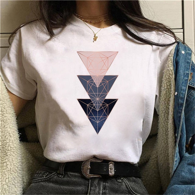 Beautiful Geometry Printed T Shirt Women 90s Graphic T-shirt Harajuku Tops Tee Cute Short Sleeve Oversized Tshirt Female Tshirts