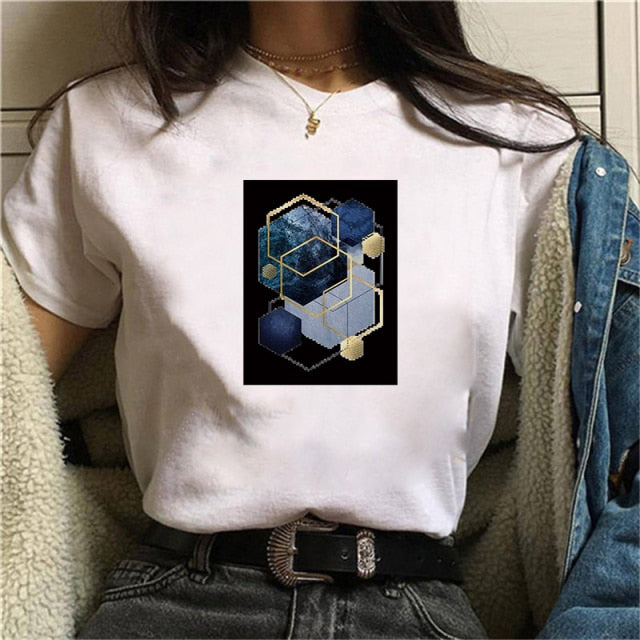 Beautiful Geometry Printed T Shirt Women 90s Graphic T-shirt Harajuku Tops Tee Cute Short Sleeve Oversized Tshirt Female Tshirts