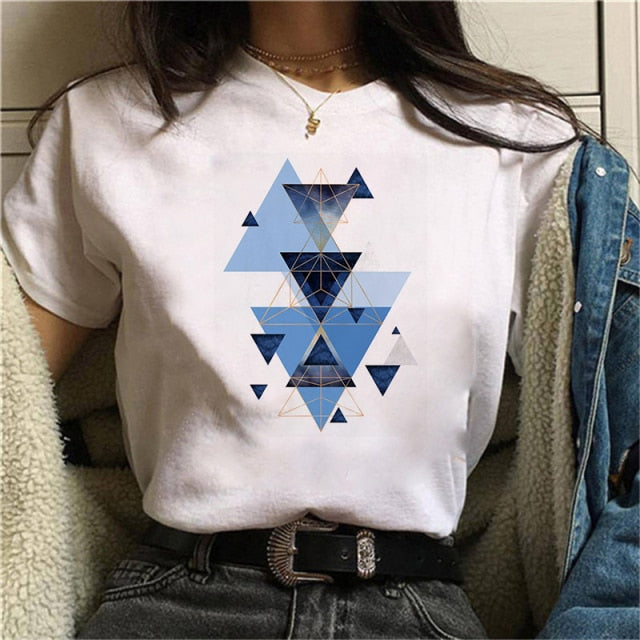 Beautiful Geometry Printed T Shirt Women 90s Graphic T-shirt Harajuku Tops Tee Cute Short Sleeve Oversized Tshirt Female Tshirts