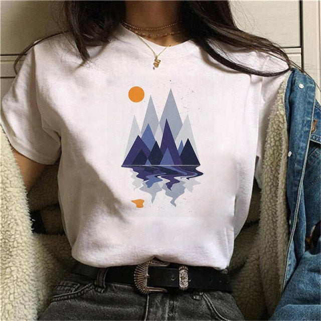Beautiful Geometry Printed T Shirt Women 90s Graphic T-shirt Harajuku Tops Tee Cute Short Sleeve Oversized Tshirt Female Tshirts