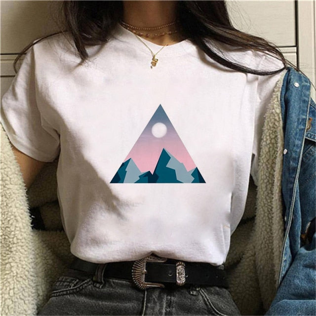Beautiful Geometry Printed T Shirt Women 90s Graphic T-shirt Harajuku Tops Tee Cute Short Sleeve Oversized Tshirt Female Tshirts