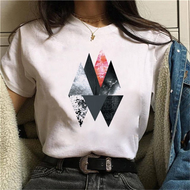 Beautiful Geometry Printed T Shirt Women 90s Graphic T-shirt Harajuku Tops Tee Cute Short Sleeve Oversized Tshirt Female Tshirts