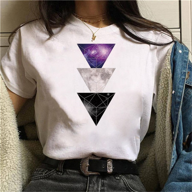 Beautiful Geometry Printed T Shirt Women 90s Graphic T-shirt Harajuku Tops Tee Cute Short Sleeve Oversized Tshirt Female Tshirts