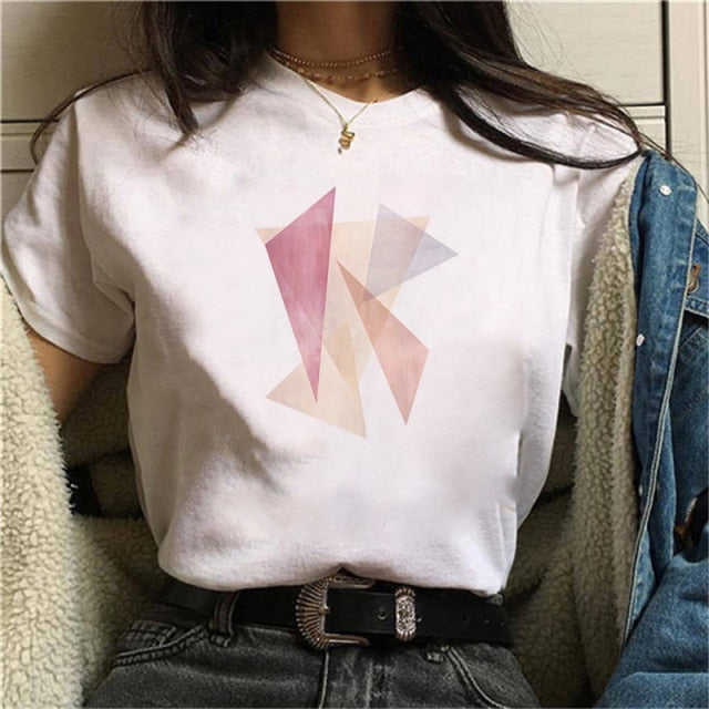 Beautiful Geometry Printed T Shirt Women 90s Graphic T-shirt Harajuku Tops Tee Cute Short Sleeve Oversized Tshirt Female Tshirts