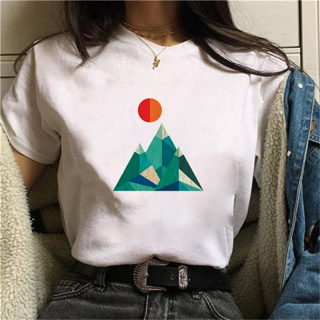 Beautiful Geometry Printed T Shirt Women 90s Graphic T-shirt Harajuku Tops Tee Cute Short Sleeve Oversized Tshirt Female Tshirts