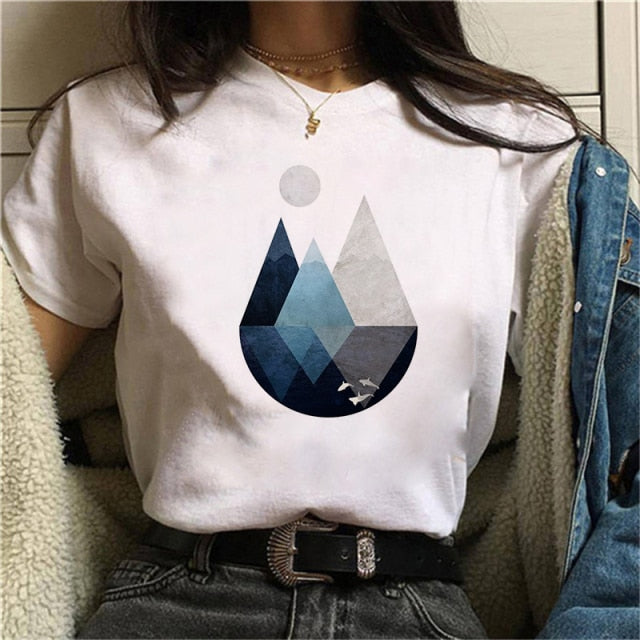 Beautiful Geometry Printed T Shirt Women 90s Graphic T-shirt Harajuku Tops Tee Cute Short Sleeve Oversized Tshirt Female Tshirts