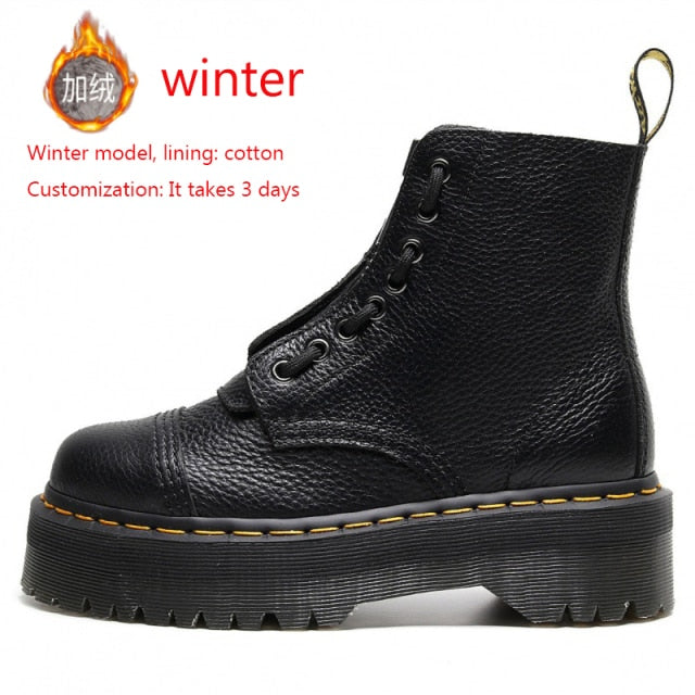 SINCLAIR Genuine Leather Marten Boots for Women Ladies Ankle Platform Lining Female Booties Shoes Woman Casual Chunky Hot Sale