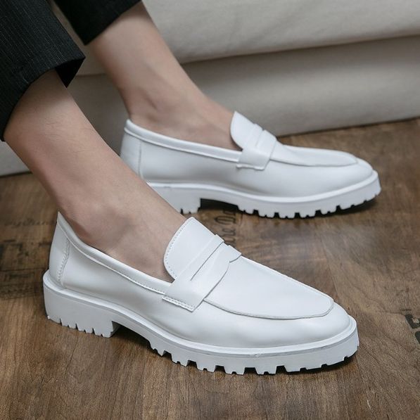 2021New Men White PU Shoes Fashion Thick Soled Foot Set Lazy Lefu Shoes with Comfortable Breathable Versatile Cool Shoes KA430