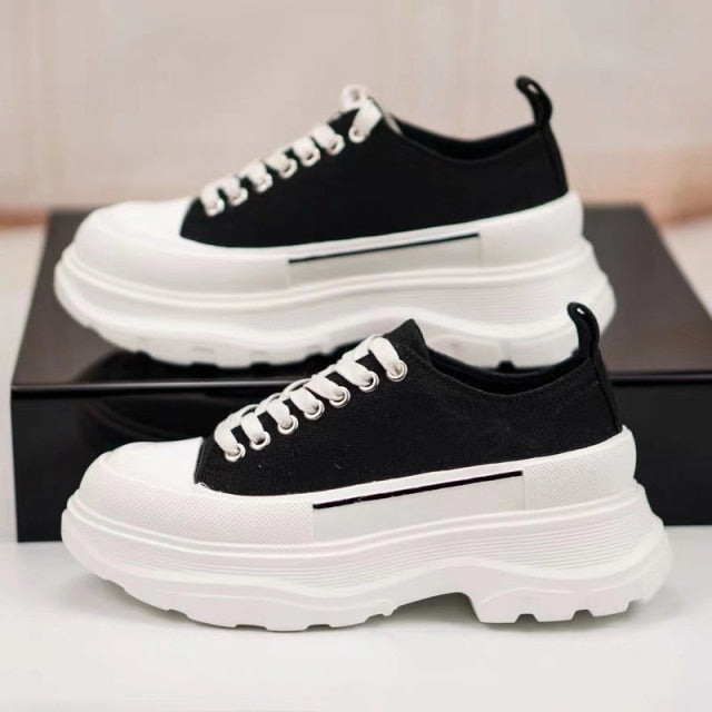 2021 New McQueen Canvas Shoes Women's Thick-Soled Men's And women's Old Shoes High Tops Increase The Trend Of White Shoes