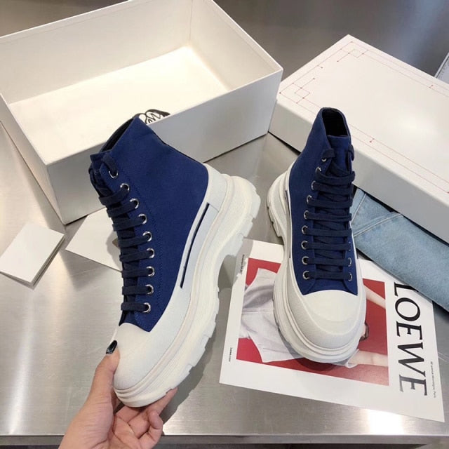 2021 New McQueen Canvas Shoes Women's Thick-Soled Men's And women's Old Shoes High Tops Increase The Trend Of White Shoes