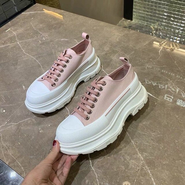 2021 New McQueen Canvas Shoes Women's Thick-Soled Men's And women's Old Shoes High Tops Increase The Trend Of White Shoes