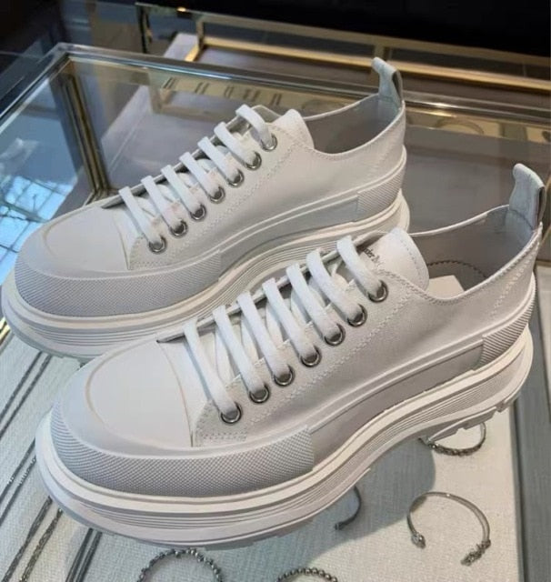 2021 New McQueen Canvas Shoes Women's Thick-Soled Men's And women's Old Shoes High Tops Increase The Trend Of White Shoes