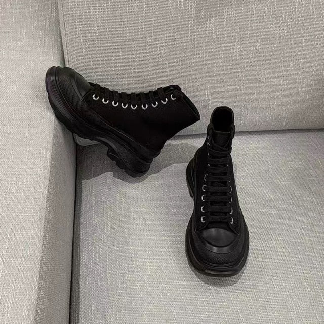 2021 New McQueen Canvas Shoes Women's Thick-Soled Men's And women's Old Shoes High Tops Increase The Trend Of White Shoes