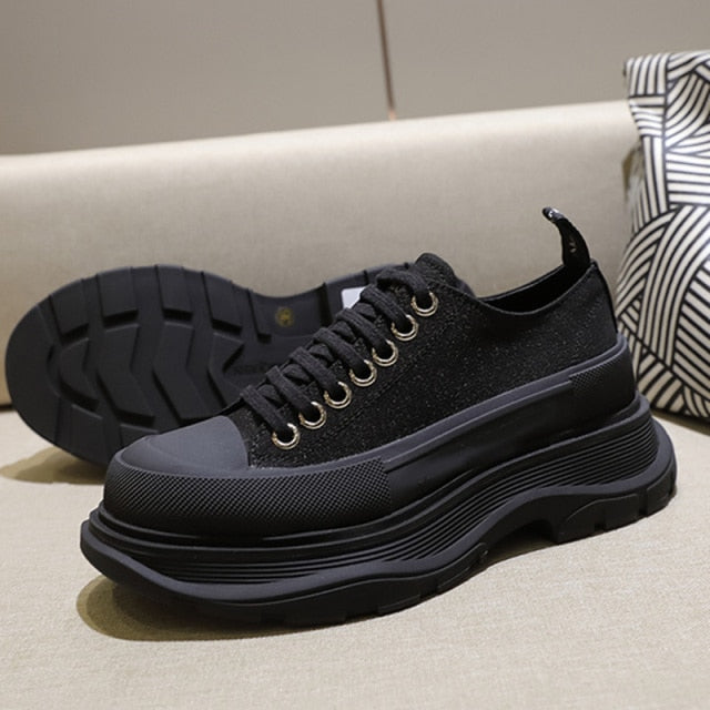 2021 New McQueen Canvas Shoes Women's Thick-Soled Men's And women's Old Shoes High Tops Increase The Trend Of White Shoes