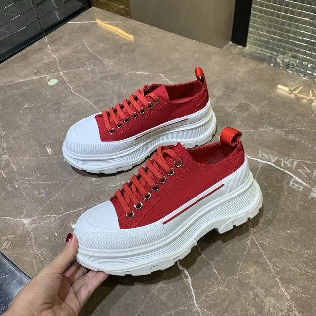 2021 New McQueen Canvas Shoes Women's Thick-Soled Men's And women's Old Shoes High Tops Increase The Trend Of White Shoes