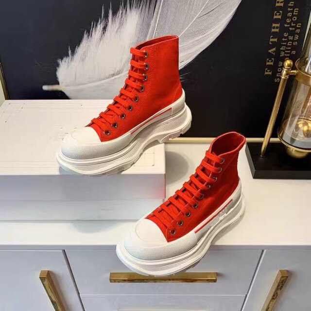 2021 New McQueen Canvas Shoes Women's Thick-Soled Men's And women's Old Shoes High Tops Increase The Trend Of White Shoes