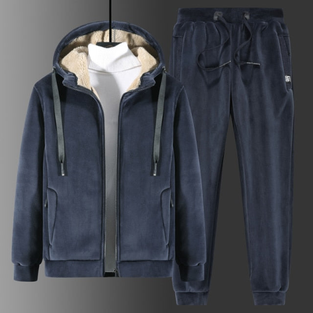 2021 New Men Suit Fleece Two-Piece Tracksuit Suit Leisure Thick Hooded Winter Suit Lamb Velvet Suit Casual Suit Large Size 8Xl