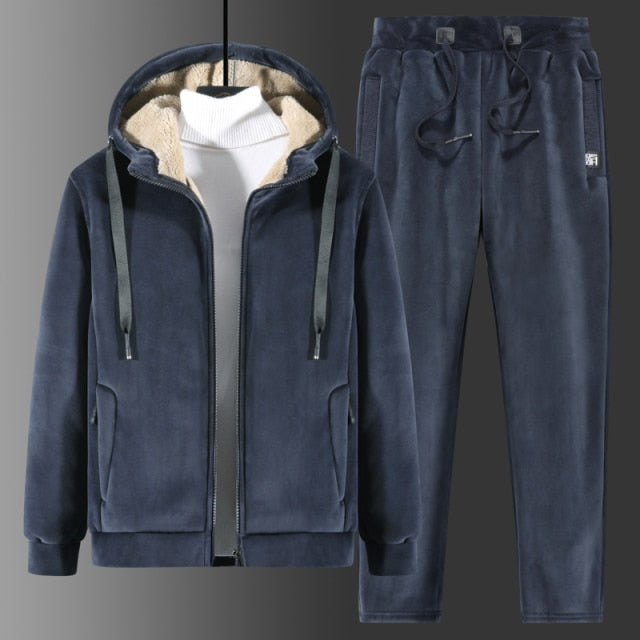 2021 New Men Suit Fleece Two-Piece Tracksuit Suit Leisure Thick Hooded Winter Suit Lamb Velvet Suit Casual Suit Large Size 8Xl