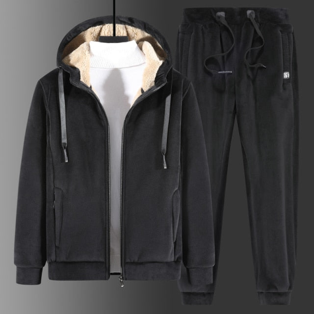 2021 New Men Suit Fleece Two-Piece Tracksuit Suit Leisure Thick Hooded Winter Suit Lamb Velvet Suit Casual Suit Large Size 8Xl