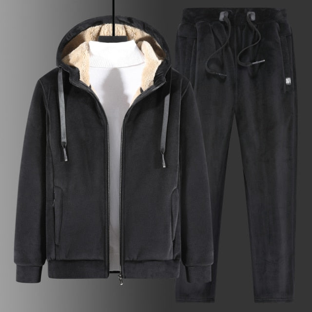 2021 New Men Suit Fleece Two-Piece Tracksuit Suit Leisure Thick Hooded Winter Suit Lamb Velvet Suit Casual Suit Large Size 8Xl