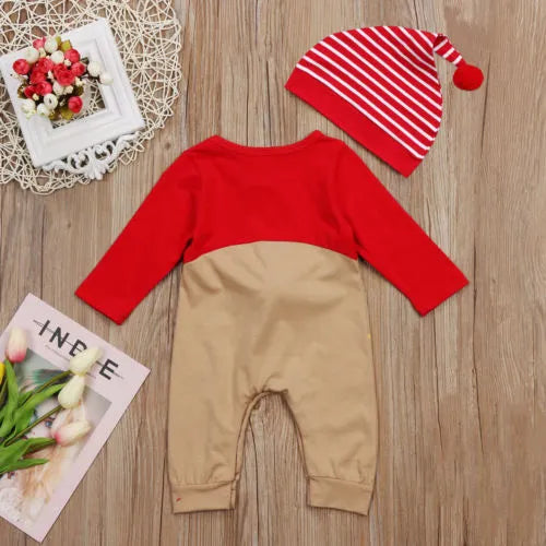 Christmas Jumpsuit  Newborn Infant Baby Boy Girl Kid Cute Wear  Deer XMAS Romper Clothes Hat Long Sleeve Outfits