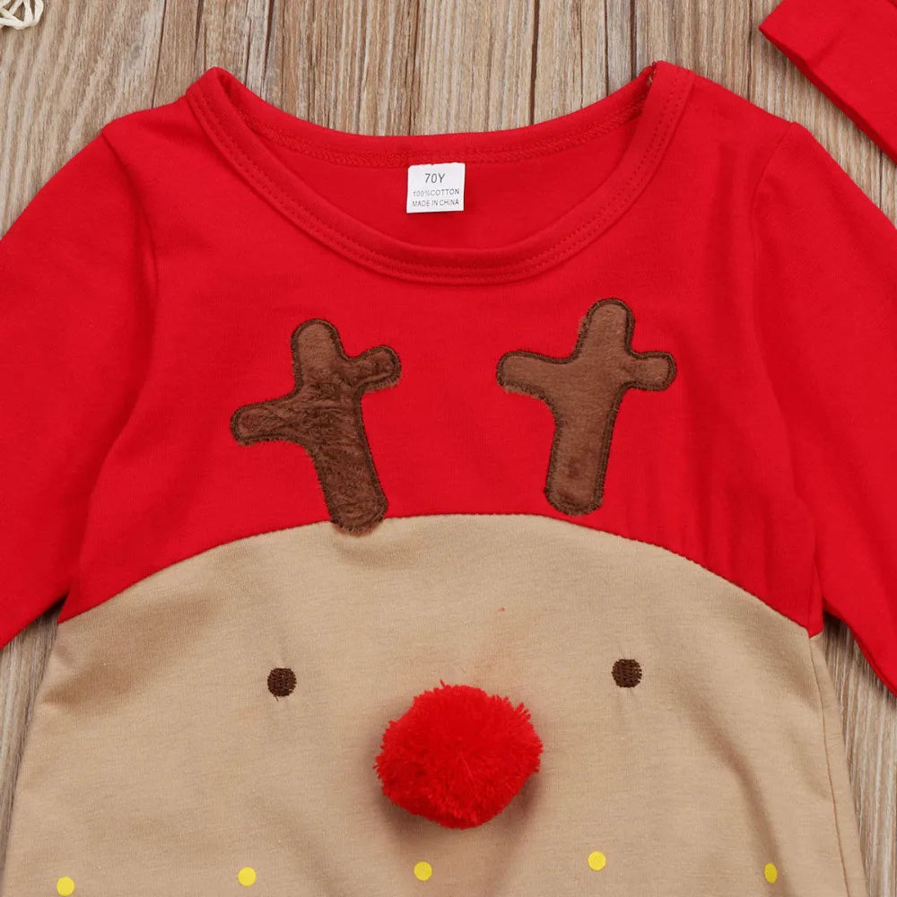 Christmas Jumpsuit  Newborn Infant Baby Boy Girl Kid Cute Wear  Deer XMAS Romper Clothes Hat Long Sleeve Outfits