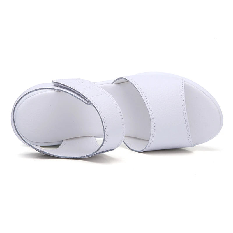 WOIZGIC Women's Mother Ladies Female Genuine Leather Shoes Sandals Woman Platform Hook Loop Casual Summer Cool Beach AM-9018