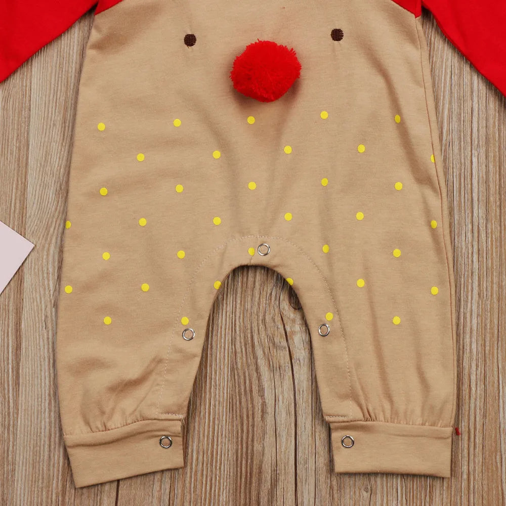 Christmas Jumpsuit  Newborn Infant Baby Boy Girl Kid Cute Wear  Deer XMAS Romper Clothes Hat Long Sleeve Outfits