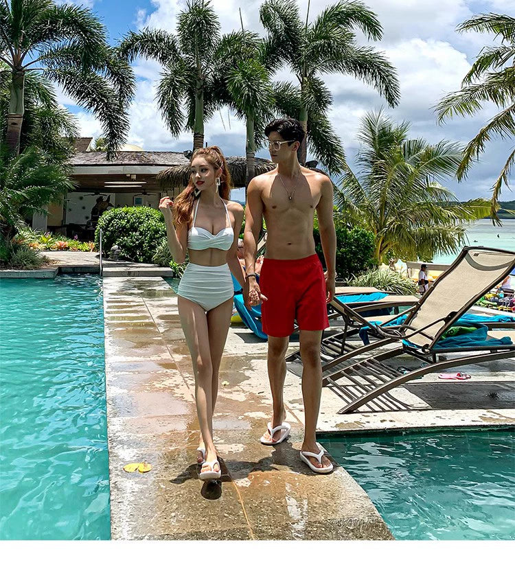 Song Zhiya Same Style Swimsuit Women's Summer High Waist Belly Contracting Vacation Sexy Lace-up White Bikini Gathering Small Chest Steel Bracket