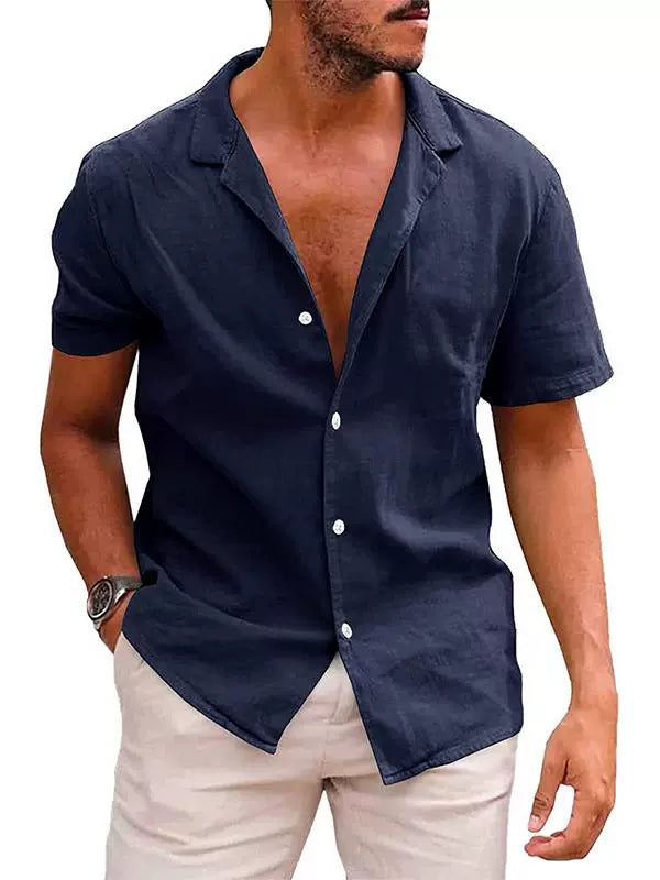 Solid Color Polo Collar plus Size Casual American-Style Short Sleeve Shirt