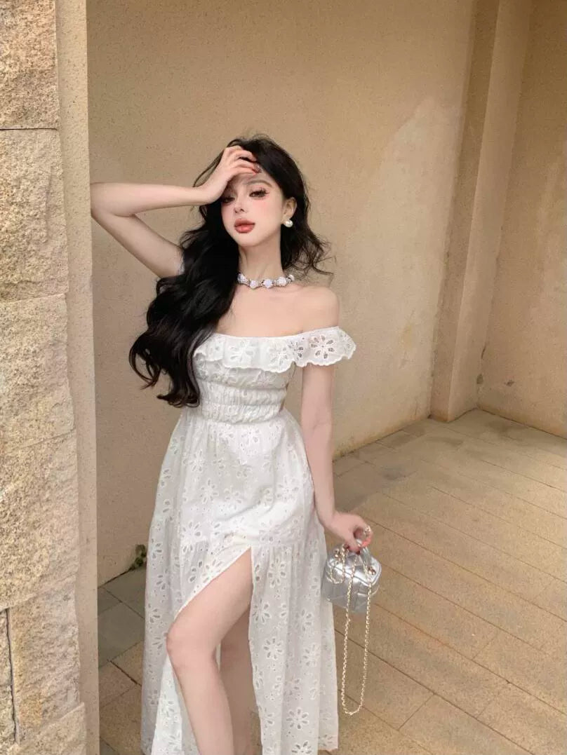 White Stylish Backless Slimming Sling Vacation Skirt