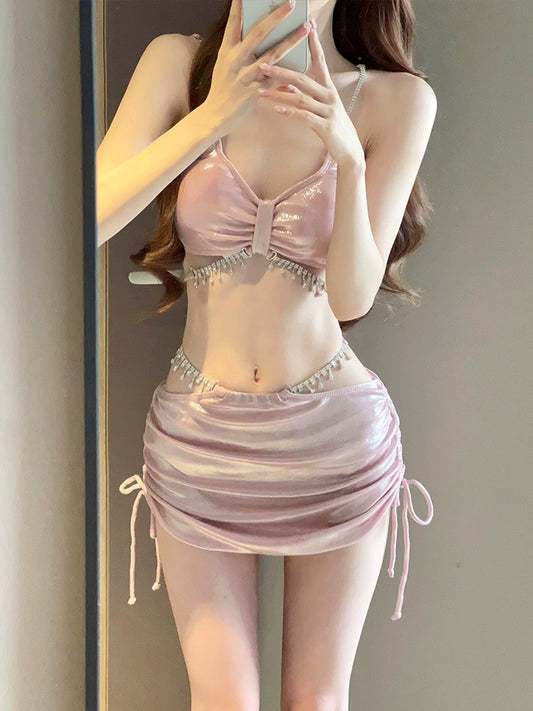 2023 New Arrival Bikini Swimsuit Female Sexy Three-Piece Suit Rhinestone Photo Beautiful Seaside Vacation Hot Spring Swimsuit