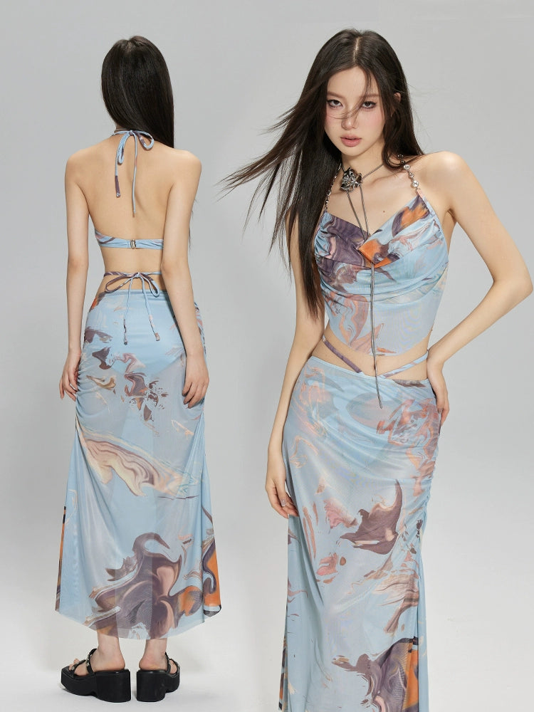 Sexy Bikini Swimsuit Women's Three-Piece Set Seaside Vacation Dress Small Chest Push up with Steel Support Sexy Hot Spring Swimsuit