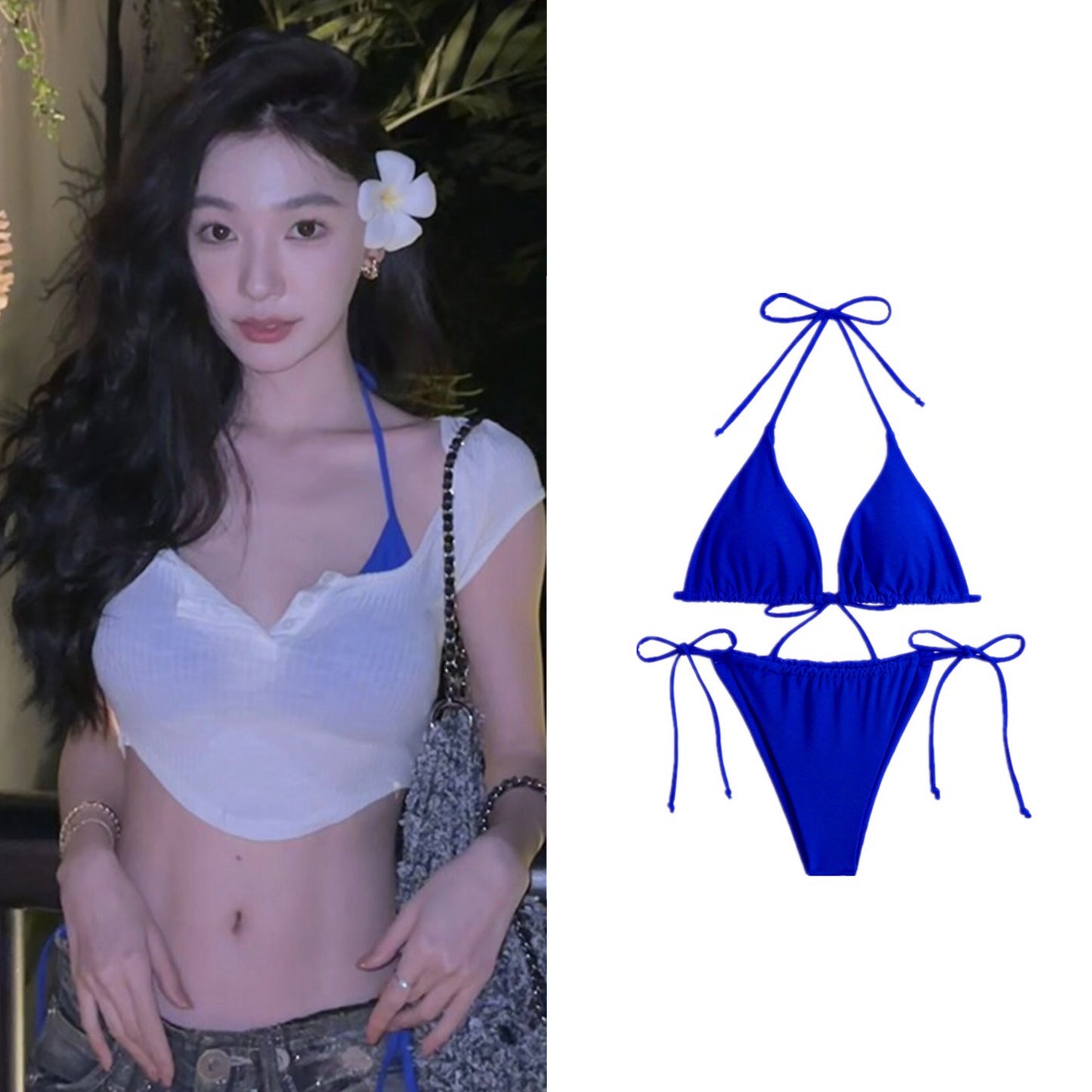 Retro Original Yi Mengling Same Style South Korea Ins Sexy Super Sexy Hot Spring Blouse Bikini Separates Swimsuit for Women