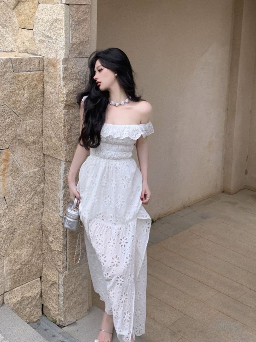 White Stylish Backless Slimming Sling Vacation Skirt