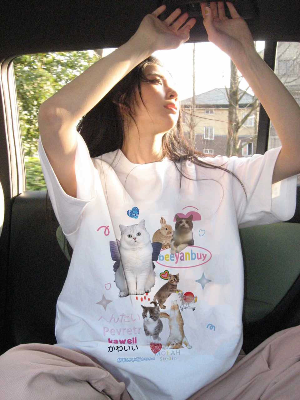 Sweet and Cool Style Wear No Collision Style Top T-shirt with Short Sleeves